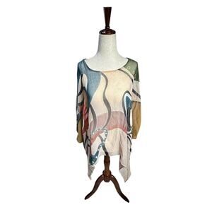 Cocoon House Womens S/M Sheer 100% Silk Bell Sleeve Sharkbite Blouse Art To Wear